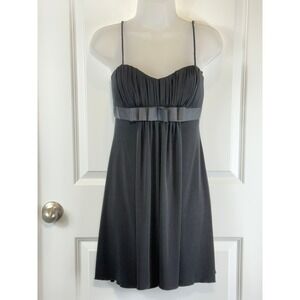 Morgan & Co Black Ruched Ribbon Bow Formal Spaghetti Strap Dress Small Spring S
